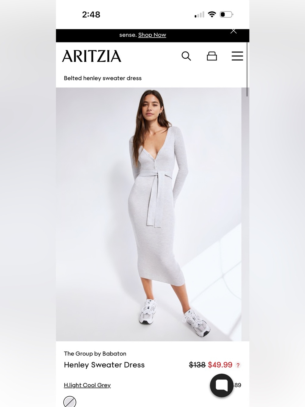 Aritzia Ribbed Henley Belted Midi Dress in Taupe